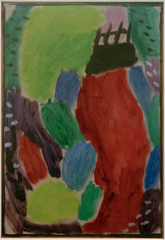 Grüne und blaue Farbflecken um rote geschwungene Form – Alexej von Jawlensky Große Variation: Großer Weg – Abend Kunstkopie