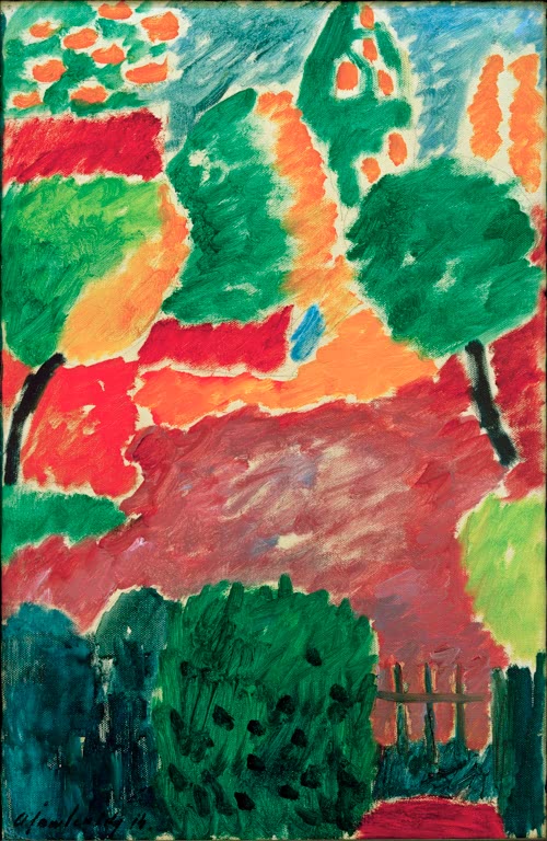 Grüne Bäume und rote Flächen in leuchtenden Farbflecken – Alexej von Jawlensky Große Variation Kunstkopie