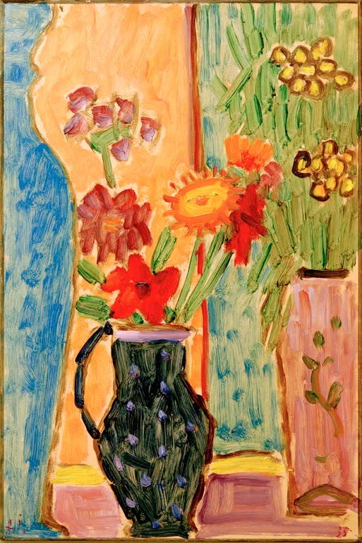 Alexej von Jawlensky Großes Stilleben: Blumen mit blauen Vasen Kunstkopie – Bunte Blumen in Vasen vor Fenster