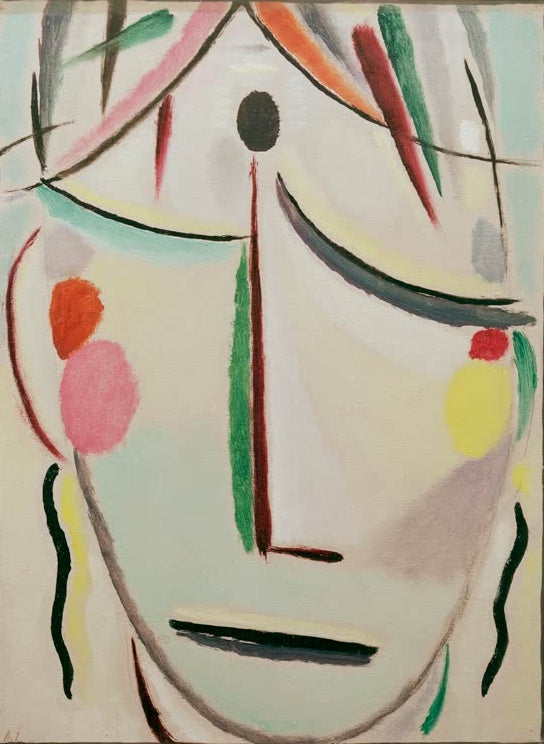Helles Gesicht, gesenkter Blick, bunte Strähnen – Alexej von Jawlensky Heilandsgesicht: Blick der letzten Hoffnung Kunstkopie