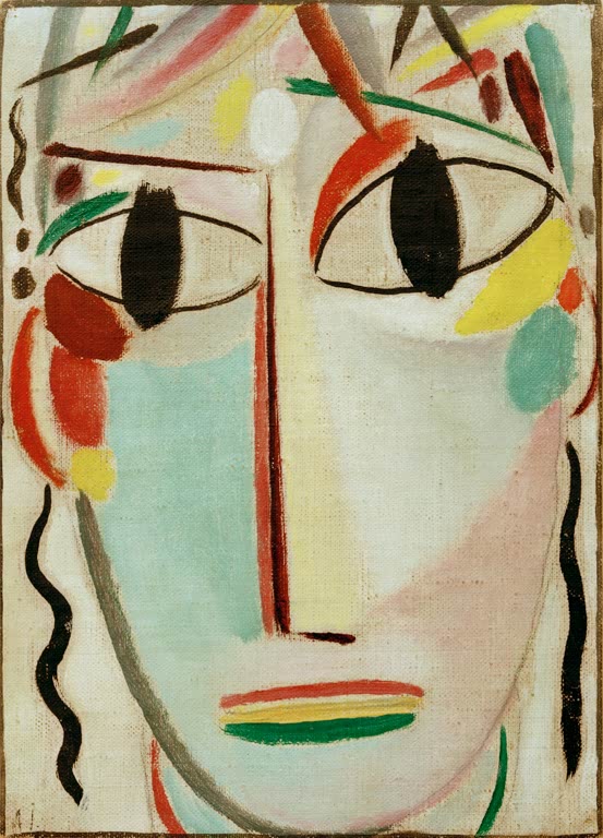 Junges Gesicht mit großen Augen, bunten Haarstrichen – Alexej von Jawlensky Heilandsgesicht: Christus als Jüngling Kunstkopie