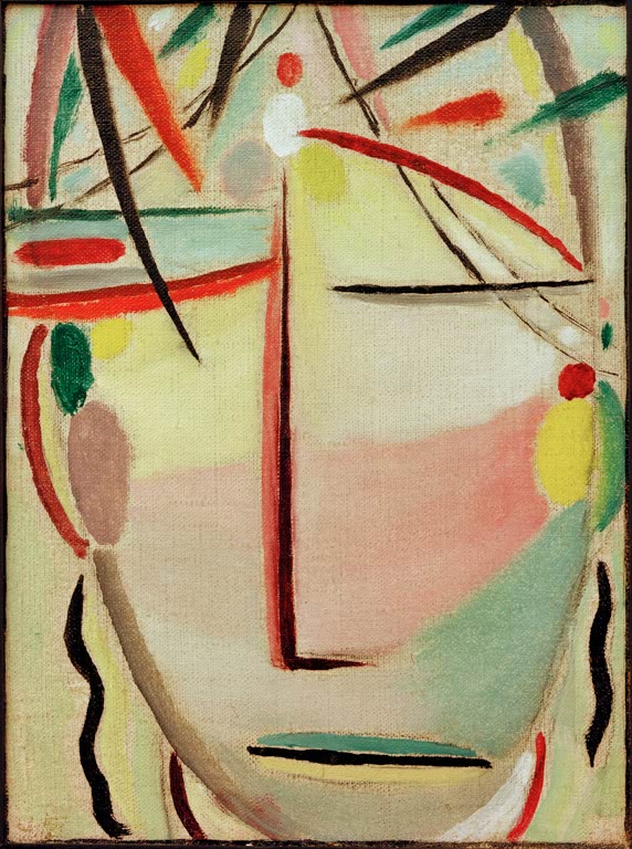 Helles Gesicht mit Stirnpunkt, Haarstrichen und Wangenflecken – Alexej von Jawlensky Heilandsgesicht: Christus Kunstkopie