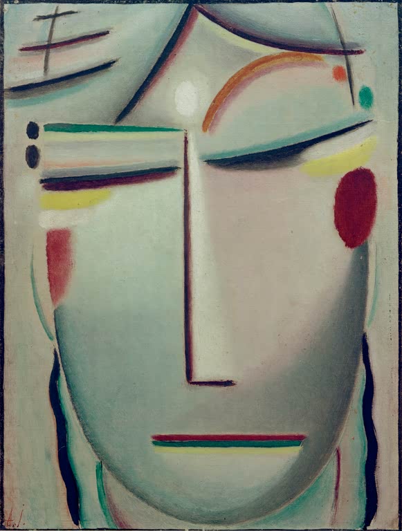 Mintgrünes Gesicht mit geschlossenen Augen, roter Wange – Alexej von Jawlensky Heilandsgesicht: Ruhendes Licht Kunstkopie