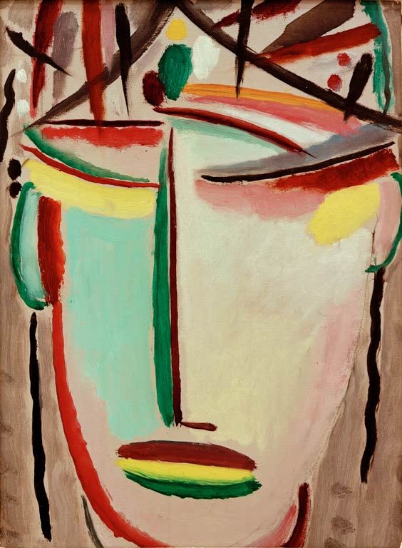 Helles Gesicht mit geschlossenen Augen und bunten Brauen – Alexej von Jawlensky Heilandsgesicht: Schweigen Kunstkopie
