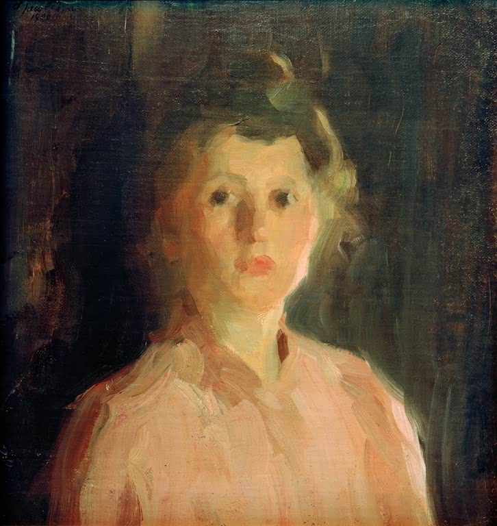 Alexej von Jawlensky Helene fünfzehnjährig Kunstkopie – Junges Mädchen mit hellem Haar und rosa Bluse vor dunklem Grund