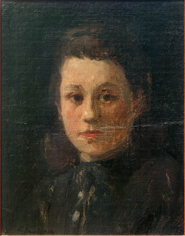Alexej von Jawlensky Helene, Jugendporträt Kunstkopie – Junges Mädchen mit braunem Haar in dunkler Kleidung vor dunklem Grund