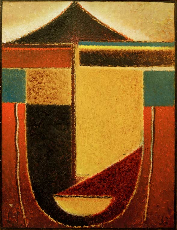 Abstrakter Kopf mit dunklem Dach, gelber Fläche und rotbrauner Rahmung – Alexej von Jawlensky Homer Kunstkopie