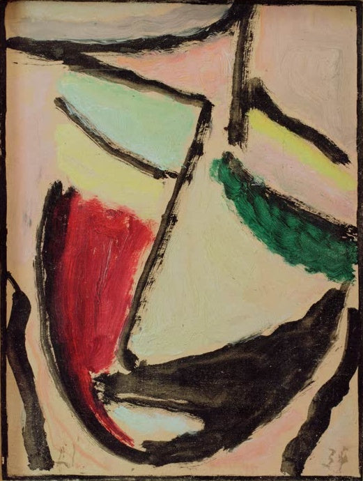 Alexej von Jawlensky Kleiner abstrakter Kopf, N. 17 Kunstkopie – Abstraktes Gesicht mit schwarzen Linien und roter Fläche