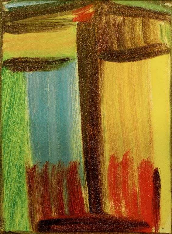 Gelbe, blaue und grüne Streifen mit dunklem Kreuz – Alexej von Jawlensky Kleinstmeditation Kunstkopie