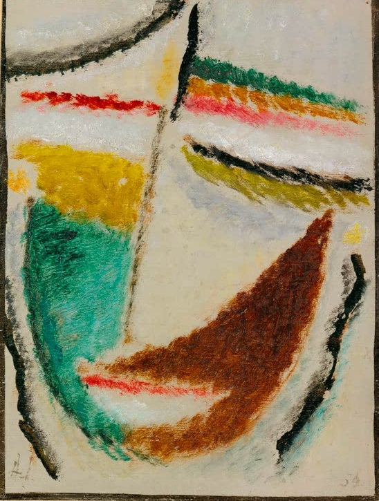 Abstraktes Gesicht mit geschlossenen Augen, grünen und braunen Flächen – Alexej von Jawlensky Kopf (Träumende) Kunstkopie