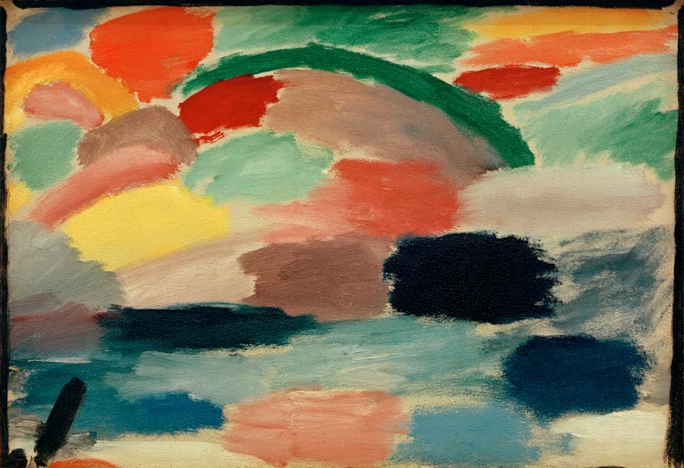 Abstrakte Seelandschaft in Rosa, Rot, Grün und Blau – Alexej von Jawlensky Lago Maggiore Kunstkopie