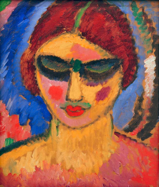 Frau mit rotem Haar, dunklem Augenband und rosa Wangen – Alexej von Jawlensky Mädchen mit niedergeschlagenen Augen Kunstkopie