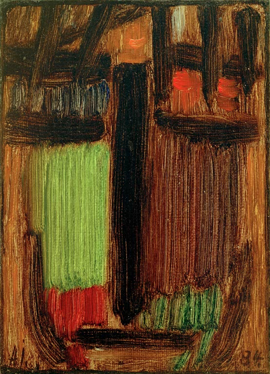 Dunkles streifig gemaltes Antlitz in Braun, Grün, Schwarz – Alexej von Jawlensky Meditation: Der junge Christus Kunstkopie