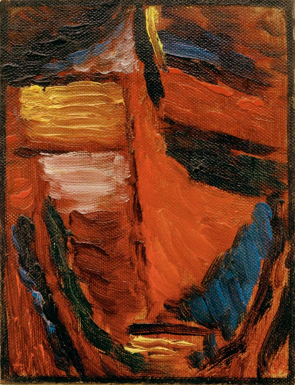 Abstraktes Antlitz in Orangerot und Braun mit blauen Flächen – Alexej von Jawlensky Meditation: Erinnerung Kunstkopie