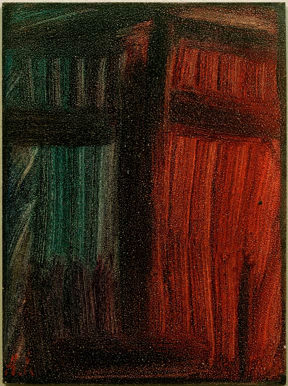 Dunkles Antlitz in Rot und Grün mit senkrechten Strichen – Alexej von Jawlensky Meditation: Zwei Farben erklingen Kunstkopie