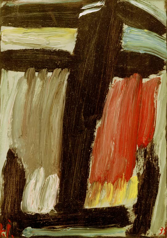 Alexej von Jawlensky Meditation Kunstkopie: Dunkles Kreuz mit grauen und roten Pinselstrichen