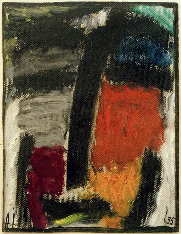Antlitz in Schwarz und Orangerot mit grauen Flächen – Alexej von Jawlensky Meditation Kunstkopie