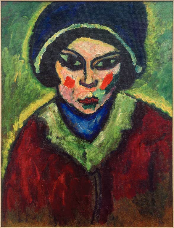 Alexej von Jawlensky Mutter des Nikita Kunstkopie, Porträt mit Pelzmütze in Rot und Grün vor grünem Hintergrund