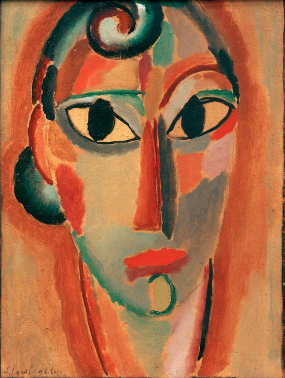 Frauenkopf mit rotem Haar, Haarschnecke und großen Augen – Alexej von Jawlensky Mystischer Kopf: Das Schauen Kunstkopie