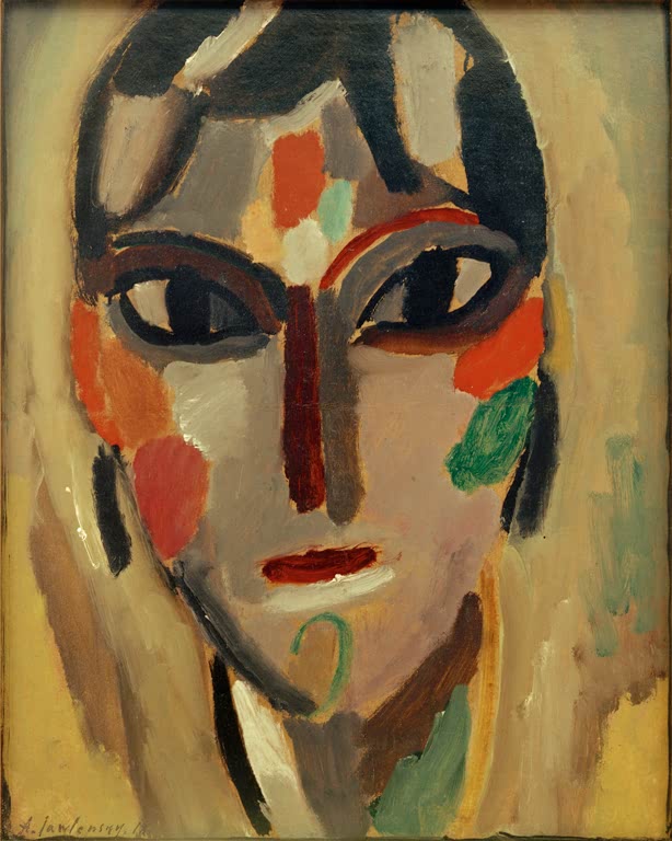 Gesicht mit großen dunklen Augen und Wangenflecken – Alexej von Jawlensky Mystischer Kopf: Die Giftblüte Kunstkopie