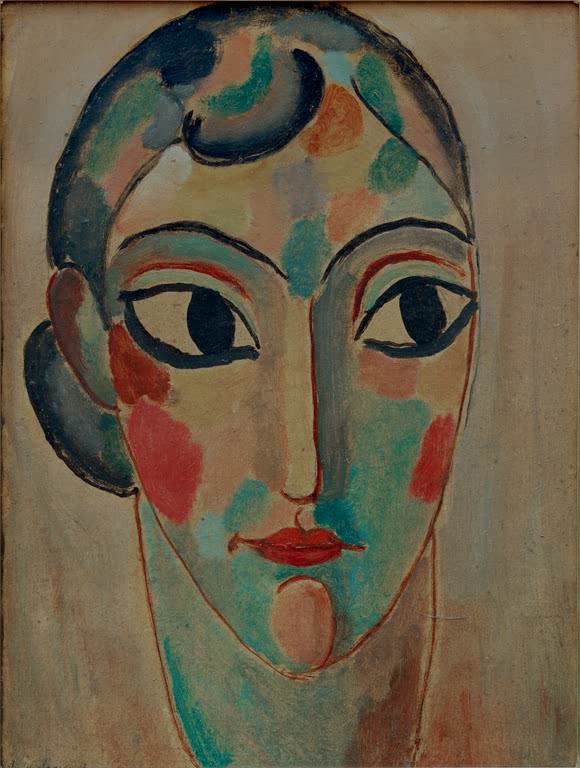 Schmales Gesicht mit Haarknoten und rosa Wangen – Alexej von Jawlensky Mystischer Kopf: Klassischer Kopf Kunstkopie