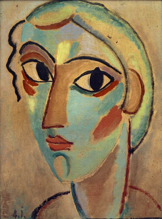 Mädchenkopf mit hellem Haar, großen Augen, türkisem Gesicht – Alexej von Jawlensky Mystischer Kopf: Mädchenkopf Kunstkopie