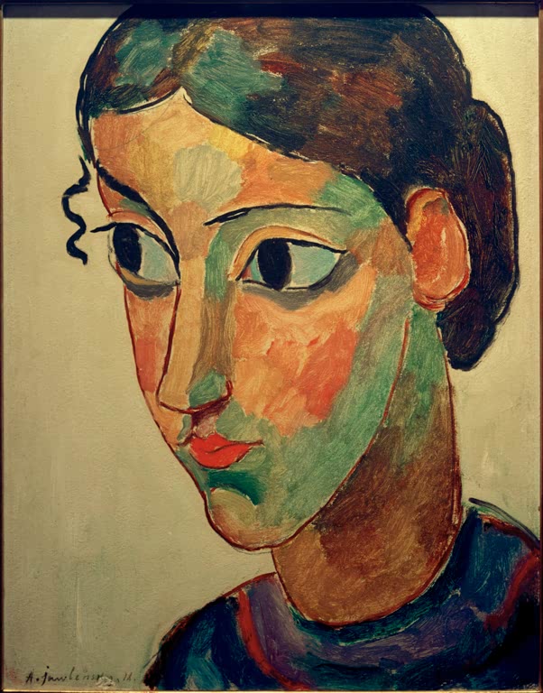 Mädchenkopf mit Haarknoten und gesenktem Blick – Alexej von Jawlensky Mystischer Kopf: Mädchenkopf Kunstkopie