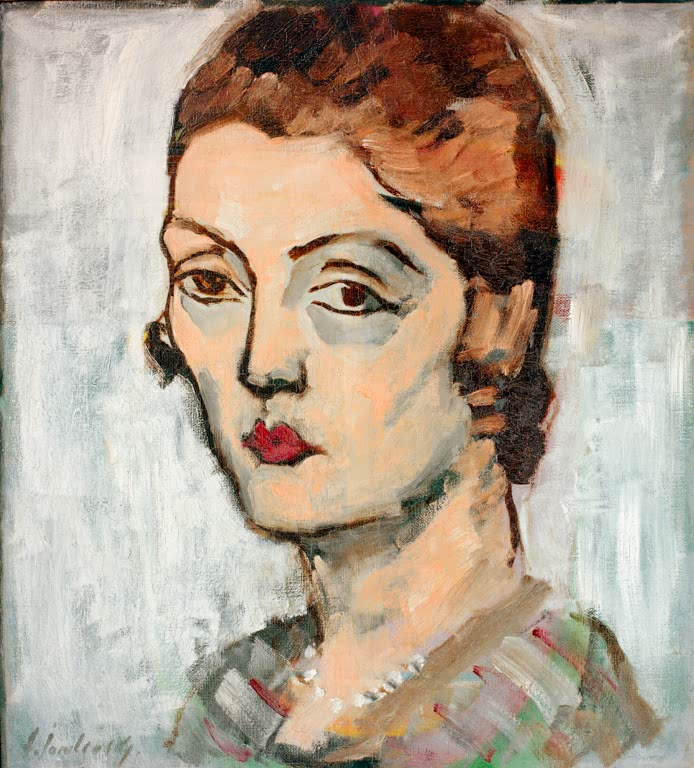 Alexej von Jawlensky Porträt Lisa Kümmel Kunstkopie – Frau mit rotbraunem Haar, hellem Gesicht und roten Lippen vor Weiß