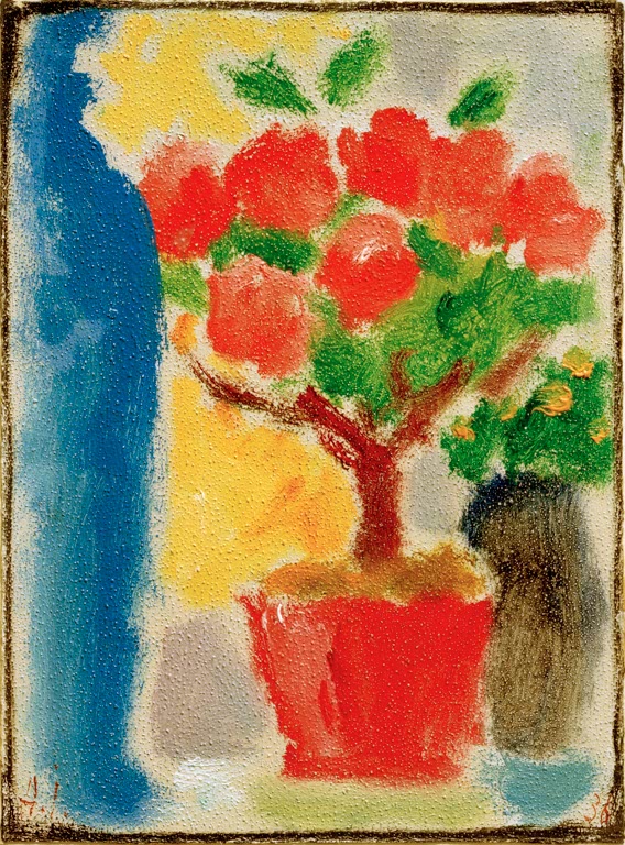 Alexej von Jawlensky Rosa Azaleen Kunstkopie: Rosa Azaleen in rotem Topf vor blauer und gelber Fläche