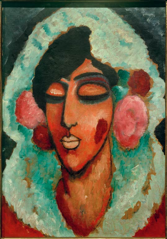 Frau mit geschlossenen Augen, weißer Mantilla und Blüten – Alexej von Jawlensky Spanierin mit geschlossenen Augen Kunstkopie