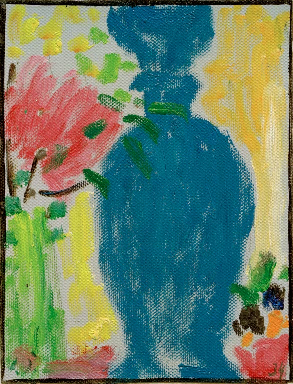 Große hellblaue Vase mit Blumen vor farbigem Hintergrund – Alexej von Jawlensky Stilleben: Hellblaue Vase Kunstkopie