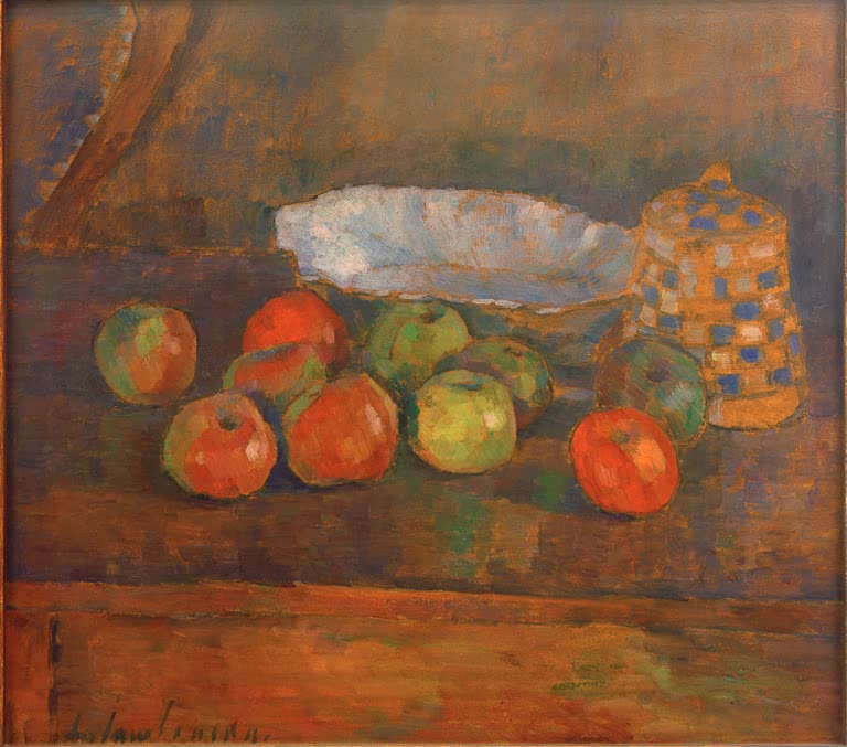 Rote und grüne Äpfel vor Schale und Krug – Alexej von Jawlensky Stillleben mit Äpfeln, Schale u. Kanne Kunstkopie