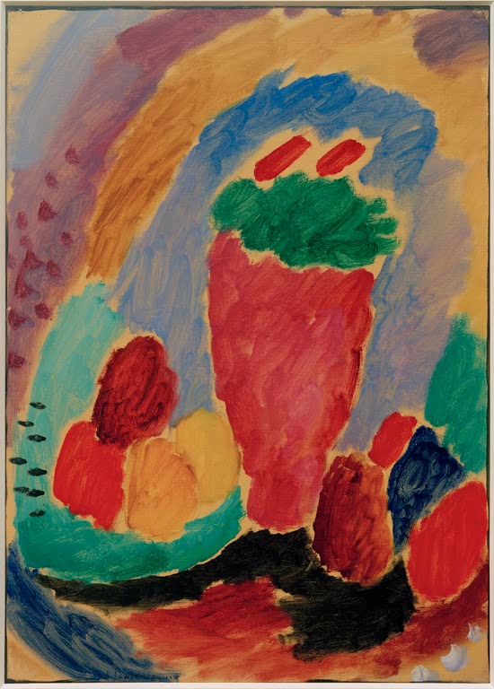 Rote Vase, Früchte und Schale in bunten Farben – Alexej von Jawlensky Stillleben Kunstkopie