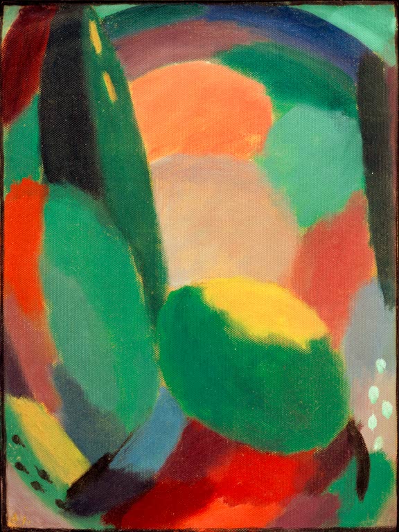 Runde Farbflächen in Orange, Grün und Rosa mit Pappel – Alexej von Jawlensky Variation: Glorreicher Abend Kunstkopie