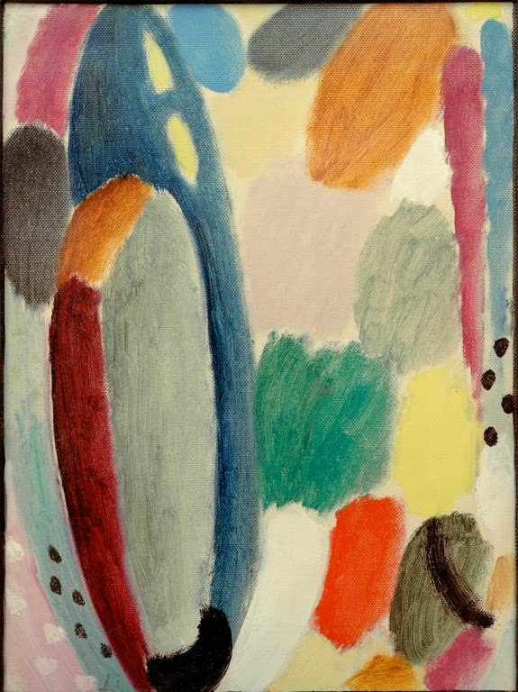 Blauer Ring mit Farbflecken in Rosa, Grün und Orange – Alexej von Jawlensky Variation: Herbstklang Kunstkopie