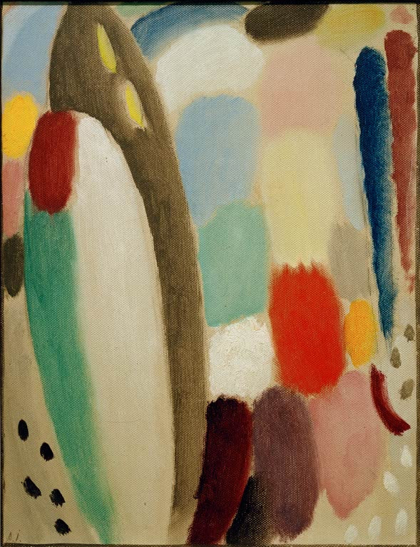 Helle Bogenform in Weiß und Grün mit Farbflecken in Rosa und Rot – Alexej von Jawlensky Variation: Hymne Kunstkopie