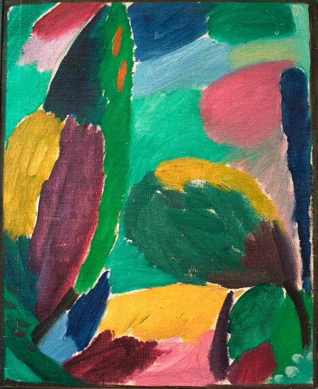 Grüne Baumformen und Farbflächen in Rosa, Gelb und Violett – Alexej von Jawlensky Variation N. 3 Kunstkopie