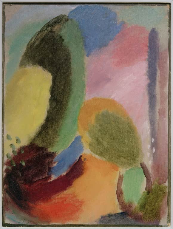 Verschwommene Farbflächen in Grün, Rosa und Blau – Alexej von Jawlensky Variation: Nebel Kunstkopie