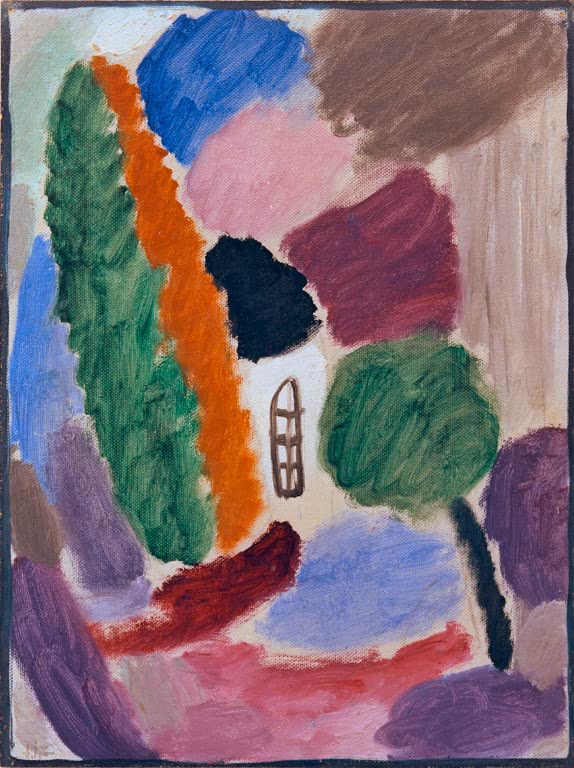 Grüne Pappel, Haus und Farbflächen in Violett und Rosa – Alexej von Jawlensky Variation: Tauwetter Kunstkopie