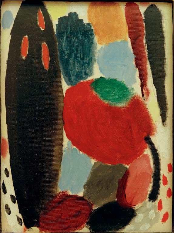 Alexej von Jawlensky Variation: Tragisch Kunstkopie – Roter Kreis und dunkle Baumform zwischen bunten Farbflecken
