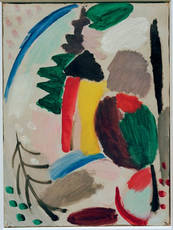 Alexej von Jawlensky Variation: Weihnachten (Sonntagsgruppe Nr. 6) Kunstkopie – Bunte Farbflecken mit Tannenzweig