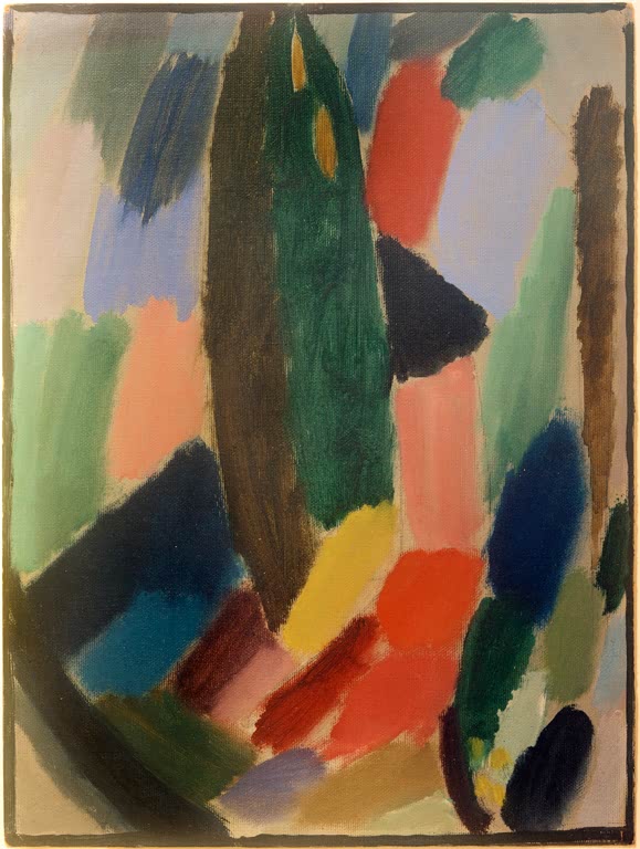 Abstrakte Farbflächen in Rot, Grün, Blau und Rosa, senkrecht gegliedert – Alexej von Jawlensky Variation Kunstkopie