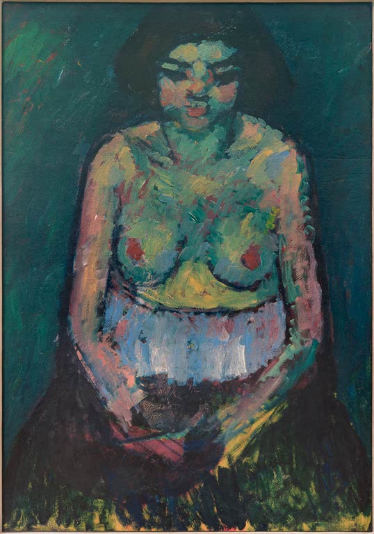 Alexej von Jawlensky Weiblicher Halbakt Kunstkopie, sitzender Frauenakt in Grün vor dunkelgrünem Hintergrund