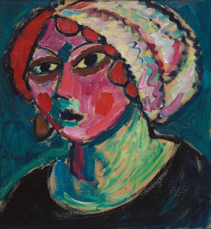 Frau mit weißem Turban, rosa Gesicht und grünem Hals – Alexej von Jawlensky Weißer Turban Kunstkopie