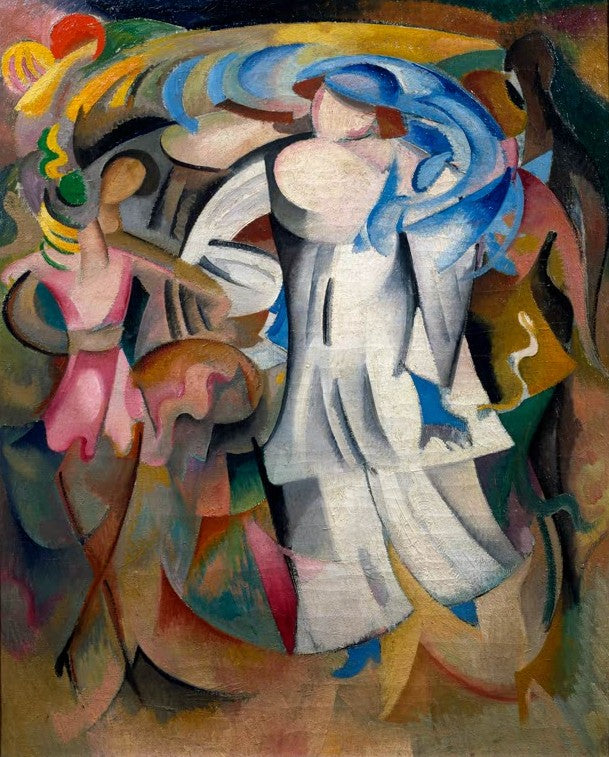 Alice Bailly Jacqueline Marval beim Van-Dongen-Ball Kunstkopie, kubistische Tänzerin in weißem Kleid mit blauem Kopfschmuck