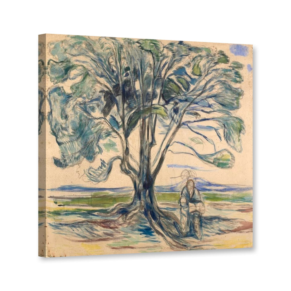 Alter Mann unter einem Baum von Edvard Munch als Leinwand – Perspektivansicht