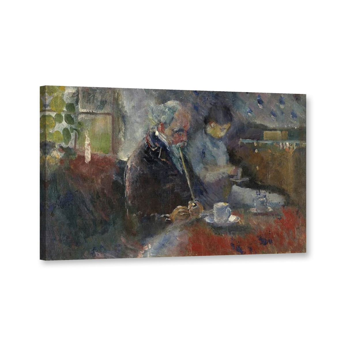 Am Kaffeetisch von Edvard Munch als Leinwand – Perspektivansicht