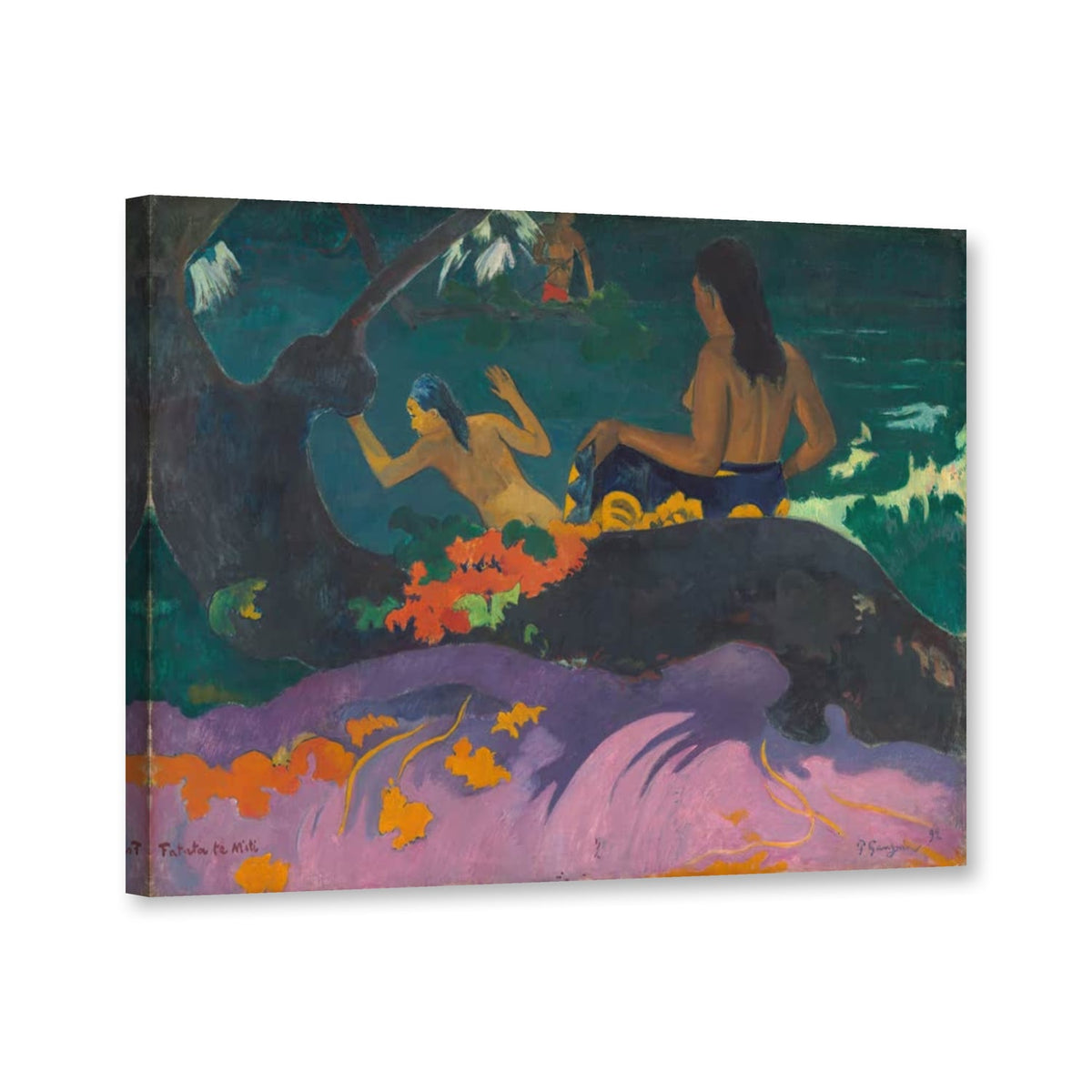 Am Meer von Paul Gauguin als Leinwand – Perspektivansicht