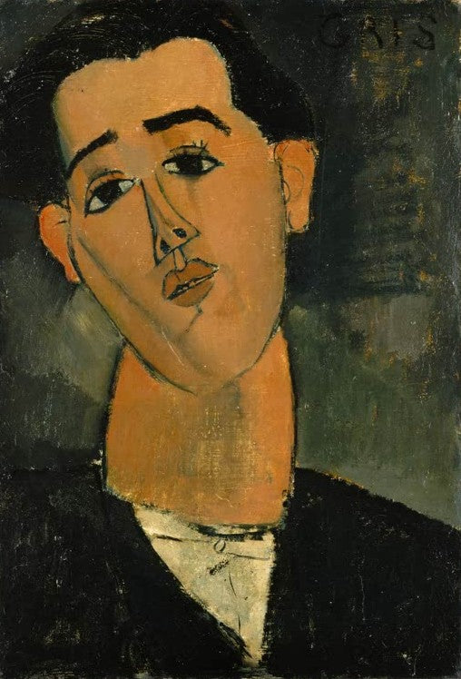 Porträt mit länglichem Gesicht, schrägen Augen und dunklem Grund – Amedeo Modigliani Juan Gris Kunstkopie