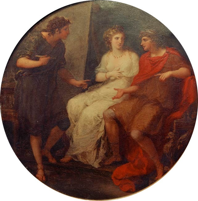 Angelika Kauffmann Alexander und Apelles Kampaspe Kunstkopie, Maler und Feldherr um eine sitzende Frau im runden Tondo